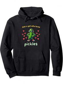 Men's Fun Pickle Pattern Hoodie - Soft Stretch Fabric Pullover With Adjustable Hood, Loose Casual Wear (Size S-3XL) - Perfect Gift For Pickle Enthusiasts! - 黑色 - 查看 1