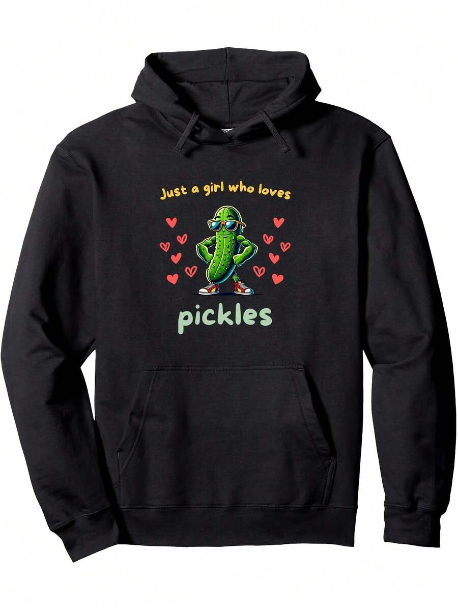 Men's Fun Pickle Pattern Hoodie - Soft Stretch Fabric Pullover With Adjustable Hood, Loose Casual Wear (Size S-3XL) - Perfect Gift For Pickle Enthusiasts! - 黑色 - 查看 1