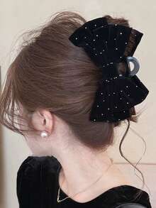 1个女士双层水钻蝴蝶发夹，纯色，优雅甜美，适合校园、派对、舞会和日常佩戴。蝴蝶发夹，情人节、秋冬季发饰，时尚发饰。 - 黑色 - 查看 10