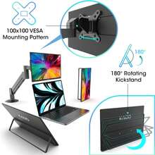 Kado Portable Monitor 15.6-Inch FHD 1080p, Ultra-Slim Laptop Monitor 1920x1080 With Built-In Speakers, IPS Display 180° Kickstand Wall/Arm Mount For PC, Mac, Phone, Xbox, PS5, USB-C & Mini HDMI - 黑色 - 查看 5