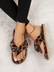 Pantuflas de leopardo para mujer, cómodas y esponjosas, para Halloween - Marrón - Ver 3