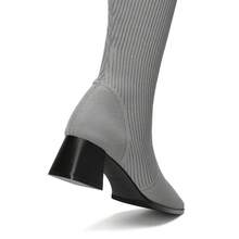Women's Square Toe Chunky Heel  Knee High Boots Stretchy Fit Ribbed Upper Fashionable Tall Boots - Xám - Xem 7