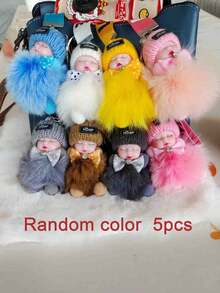1个卡通钥匙扣，人造毛皮材质，圆形金属设计，女士装饰钥匙圈，带扣，适合装饰包包和车钥匙，情人节完美礼物，单包装