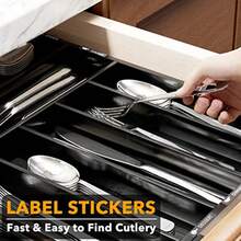 TFKI Bamboo Silverware Drawer Organizer With Labels Kitchen Utensil Expandable Tray Holder Organizer For Flatware Cutlery Spoon And Knives Drawer Storage Organization Black 10 Slots - Black - View 5