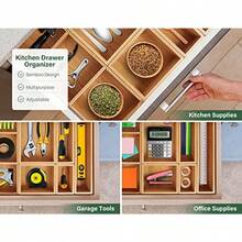 TFKI Bamboo Drawer Organizer With Removable Dividers 6 Pcs Adjustable Kitchen Drawer Organizer Utensils Bamboo Organizers Silverware Storage Box Cutlery Tray Multi-Use For Bathroom Makeup Office - Natural - View 6