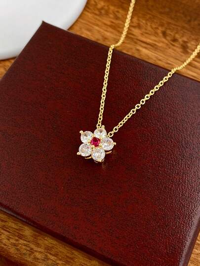 1pc 925 Sterling Silver Super Sparkling Red Zirconia Necklace Suitable For Women Match Daily Outfits Party Accessory Ladies High Quality Necklace Fine Jewelry Gift