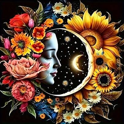 1 Set de Kit de Pintura de Diamantes 5D sin Marco, Mosaico de Diamantes Redondos, Pintura de Diamantes Artificiales de Flor de Luna. Bordado de Diamantes Completo, Punto de Cruz, Pintura de Diamantes Hecha a Mano, Artesanía de Pintura de Diamantes, Decoración de Pared