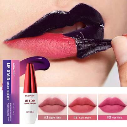 1片可撕拉式唇部护理产品，3种颜色可选，持久哑光防水唇膜，显色唇彩，保湿不晕染，易于涂抹，可撕拉式唇釉，持久哑光锁色，防水防汗，保湿，打造丰盈双唇，适合派对和各种场合