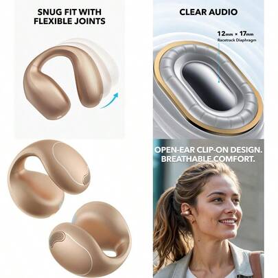 C40i By Anker OpenEar Earbuds ClipOn Headphones Flexible Joint Design Button Controls Lightweight Comfort Stable Fit With Attachable Ear Grips Expansive Drivers For Clear Sound