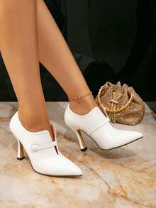 10cm High Heel Women's White Pointed Toe Pumps, Fashion Minimalist Elegant Formal Party Dress Shoes, Autumn/Winter 2025 New Arrival - White - View 1