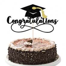Congratulations 2025 Graduation Cake Topper,Congrats Grad Cake Decor - 2025 High Schoolsss/College/Senior Graduation Party Decorations Supplies (Black Gold){Inchcolor_nameinch:InchBlackGold(1)Inch} - Vàng đen(1) - Xem 1