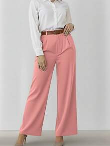 Pantalones Rectos para Moda Casual y Elegante, con Cinturón - Rosa - Ver 4