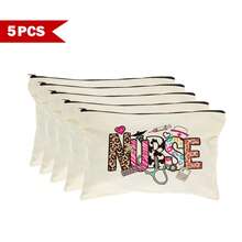 1/5/10pcs Nurse Theme Canvas Bag With Zipper Survival Kit Bag Medicine Bag Gift Bag Letter/Flower/Leopard/Heart/Rainbow Pattern Print Funny Makeup Pouch Portable Toiletry Bag For Nurse Travel Make Up Organizer Makeup Storage Cosmetic Bag Wash Bag Bathroom College Dorm Travel Stuff Multifunctional Cosmetic Organizer Cute Wallet Pouch Coin Purse - Beige - View 42