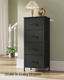 Dresser For Bedroom, Chest Of Drawers, Steel, MDF, 4 Non-Woven Fabric Drawers, Storage Organizer Unit, Closet, Entryway, Ink Black And Ebony Black - màu đen - Xem 3