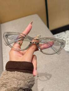 1副女士小框猫眼眼镜，粗腿窄框，简约日常百搭 - 無色 - 查看 3