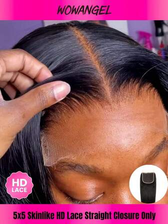 WOWANGEL 5X5 Real HD Lace Closure With Baby Hair Pre Plucked Ready To Ship 100% Remy Human Hair Invisible Straight Melt Skins True Transparent HD Lace Closure Only For Women