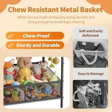 Full Metal Dog Toy Basket 23.6x11.2x7.9 Large Dogs Toy Bin With Storage Organizer Chew-Resistant Toy Box For Dog Stuff Accessories Pet Toy Storage Holder For Cat Dogs Essential Supplies In Living Room Bedroom Or Entryway - Black - View 3