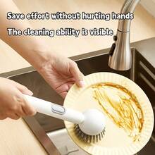 1 pieza Cepillo de limpieza de mango largo recargable y giratorio - Mango con 6 engranajes ajustables - Cepillo multifuncional para exprimir líquido, asegura una limpieza a fondo sin dejar espacios, cuida suavemente ollas, sartenes y tazones, esencial para el hogar, la cocina, utensilios de cocina, accesorios de cocina, artículos del hogar - Multicolor - Ver 6