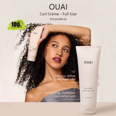 OUAI 卷发定型霜 - 滋润并增强卷发 - 蕴含巴巴苏油、椰子油、亚麻籽油和奇亚籽油 - 不含硫酸盐、对羟基苯甲酸酯、邻苯二甲酸酯和硅酮的卷发增强产品 (236毫升/8液盎司)