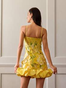 Women's Elegant 3D Applique Embroidery Slip Dress, Fabric Splicing, Floral, Backless Design, Suitable For Valentine's Day, Spring And Summer