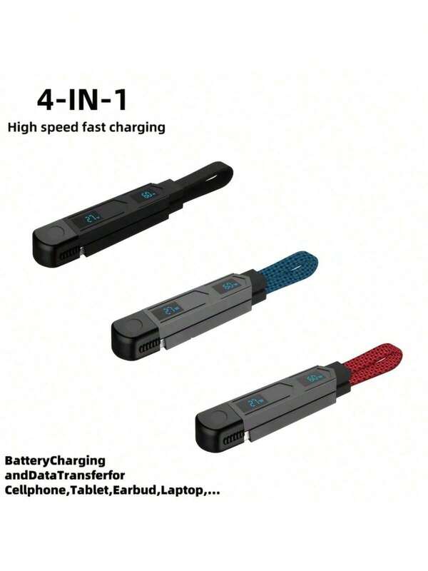 4-in-1 Ultra-Schnell-Ladekabel, Zinklegierung Datenkabel, geeignet für iPhone, geeignet für Android, Redmi, OnePlus, USB-C-Lade- und Datensynchronisationskabel, klein und tragbar.