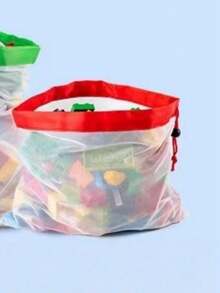 1/3PCS Drawstring Storage Bags | Multi-Color Mesh Toy & Travel Organizer | Transparent Brick Pouch With Carry Handle | Portable Clutter Solution,Toy Organizer Bags - Multicolor - View 8