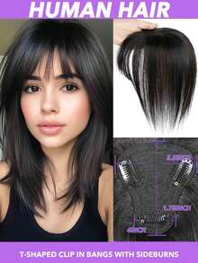 T-Shaped Human Hair Topper Wig Clip-In With Bangs - Human Hair Straight Topper For Women - Natural Black Clip-In Hair Extensions For Thinning Hair T-Part Coverage Daily Use Silky Smooth & Versatile Styling 8-10 Inch Natural Black - Natural Black - View 3
