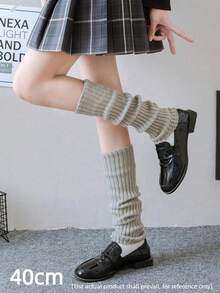 1双竖条纹针织腿套，个性亚文化Y2K风格小腿套，女士保暖腿套，纯色竖条纹保暖装饰可爱腿套，可爱甜美冬季配饰，适合春、秋、冬季穿着 - 灰色 - 查看 8