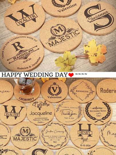 Personalized Cork Coasters For Parties/Weddings/Birthdays/Christmas/Corporate Events - Personalized Valentine's Day Coasters, Personalized Wedding Place Cards, Personalized Cork Coasters, Wedding Favors For Guests, Party Coasters, Bridal Shower Favors