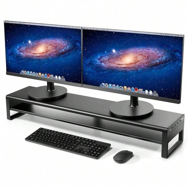 2 Tiers Dual Monitor Stand USB 3.0 Aluminum Monitor Riser Strong &Amp; Sturdy Suitable For Computer,PC Monitor, Lapto...