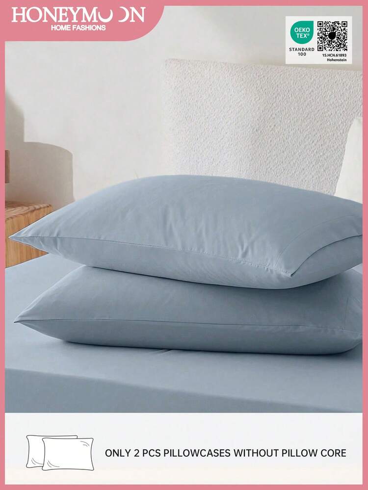 2 piezas Funda de almohada de unicolor ultra suave, ligera y esponjosa, con cierre de sobre, gris-azul, certificada Oeko-Tex - Neblina azul - Añade 1