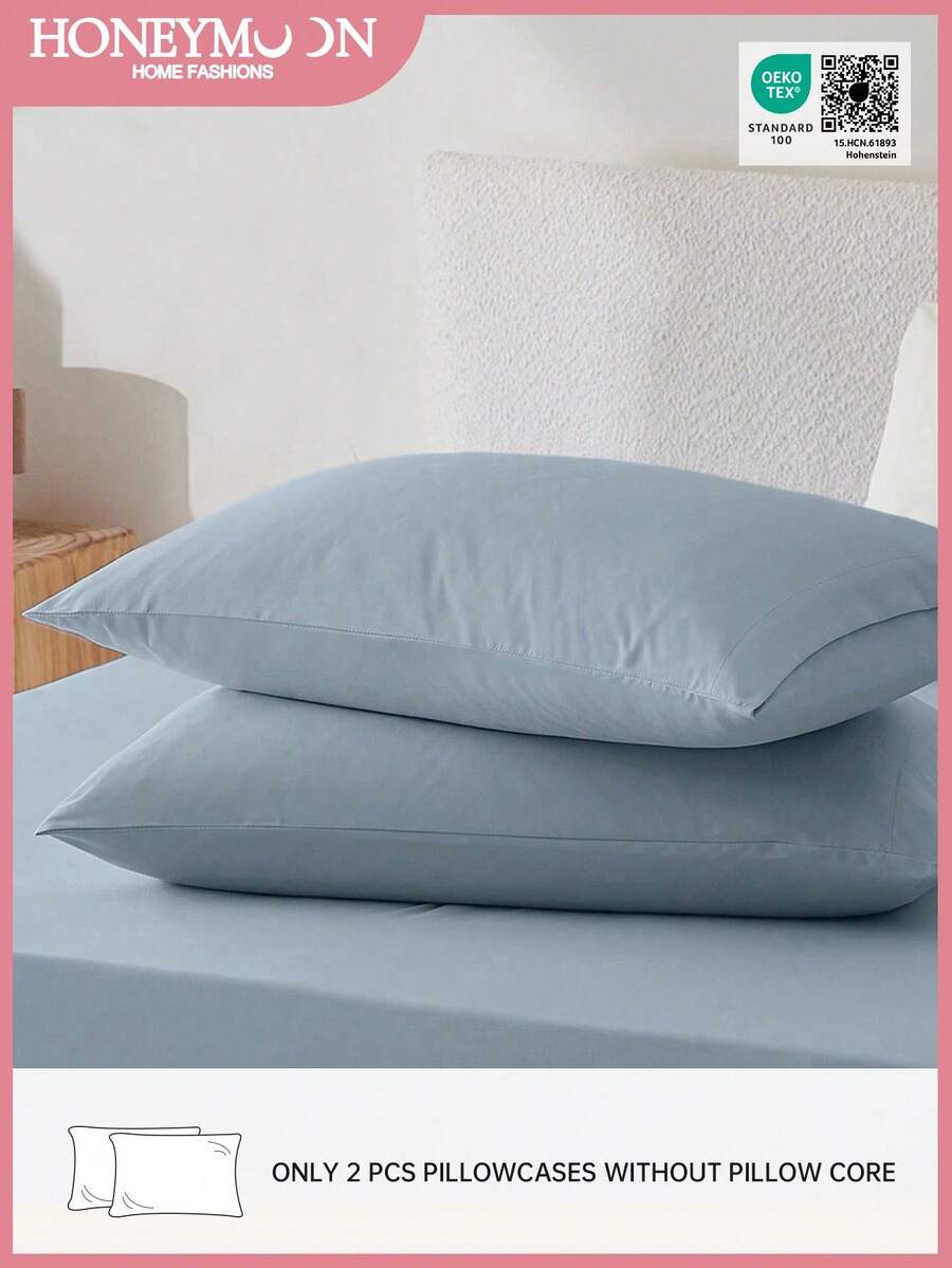 2 piezas Funda de almohada de unicolor ultra suave, ligera y esponjosa, con cierre de sobre, gris-azul, certificada Oeko-Tex - Neblina azul - Ver 1