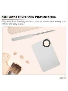 3 Piecesmetal Foundation Mixing Palette Set With Spatula, Durable And Easy-To-Clean Palette, Versatile Cosmetic Tool Kit For Mixing Foundation, Lipstick, Eyeshadow, And Nail Polish - Multicolor - View 7