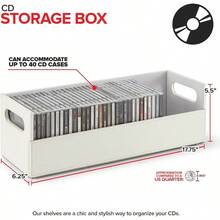 Stock Your Home CD Storage Box Organizer Shelf For Movie Cases DVDs Cassette Tape Display Stand Disc Holder Can Store Up To 40 CDs Faux Leather White - White - View 2