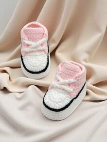 1 Pair Handmade Crochet Infant Booties, Indoor Crawling Socks - 淺粉色 - 查看 4