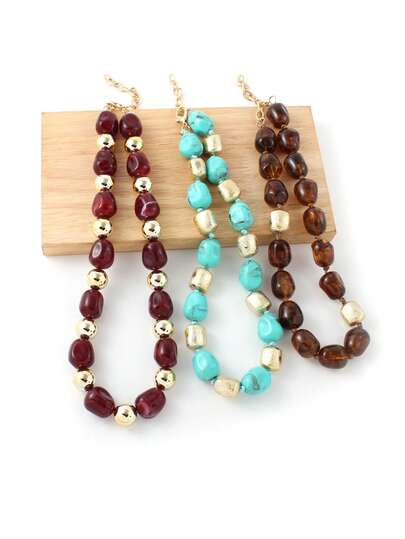 Boho Maillard Style Beaded Necklace For Women - Chunky Resin Oval Beads With Gold Tone Accents, Warm-Toned Statement Jewelry, Adjustable Choker Necklace