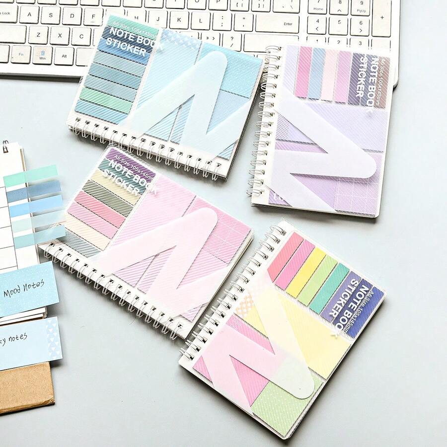 60 Sheets/1 Notebook, A6 Spiral Bound, Each Set Includes 20 Sticky Notes, Multi-Functional, Suitable For Students - one-size - View 1