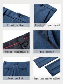 Men's Dress Pants Herringbone Vintage Plaid Classic Fit Siut Separates Slim Stylish Wool Casual Business Suit Pants - 藍色 - 查看 5