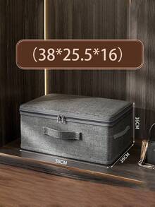 1pc Cationic Solid Color Foldable Washable Storage Box With Lid, Multi-Functional Wardrobe Clothes Quilt Dust-Proof Waterproof Organizer Box, Portable Closet Clothing Storage Container