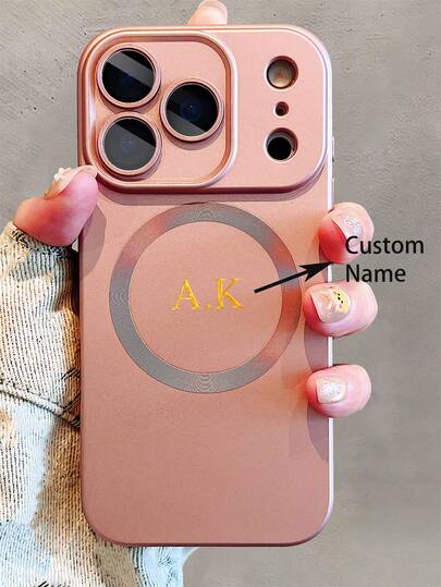 [Customized] Personalized Customized Letters Golden Custom Name Advanced Simple Magnetic Attraction Pattern Phone Case Compatible With IPhone 17 16 15 14 13 12 11 Pro Max 14 15 16 Plus Shockproof Protective Cover