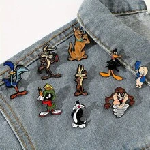 Warner Bros 1/9 Pcs Classic Cartoon Anime Brooch Set Cute Porky Pig Duck Dog Enamel Pin Metal Badge Jewelry Clothing Backpack Accessories Gift For Friends - One Size - View 1