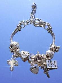 1pc Y2K Charm Bracelet, 1pc Charm Bracelet, Retro Streetwear Fashion Bracelet, 1pc & Heart Charm Bracelet, Glow-In-The-Dark Bracelet - Silver - 查看 2