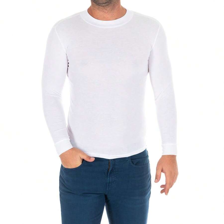 Kisses and Love T-shirt a maniche lunghe da uomo, collo a mezzo collo, 1625-H - Bianco - Visualizzare 1