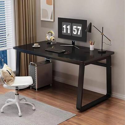 Home Office Computer Desk, Wood Top With Metal Frame, Writing Table, 80x40x75 Cm A1262 (Black)