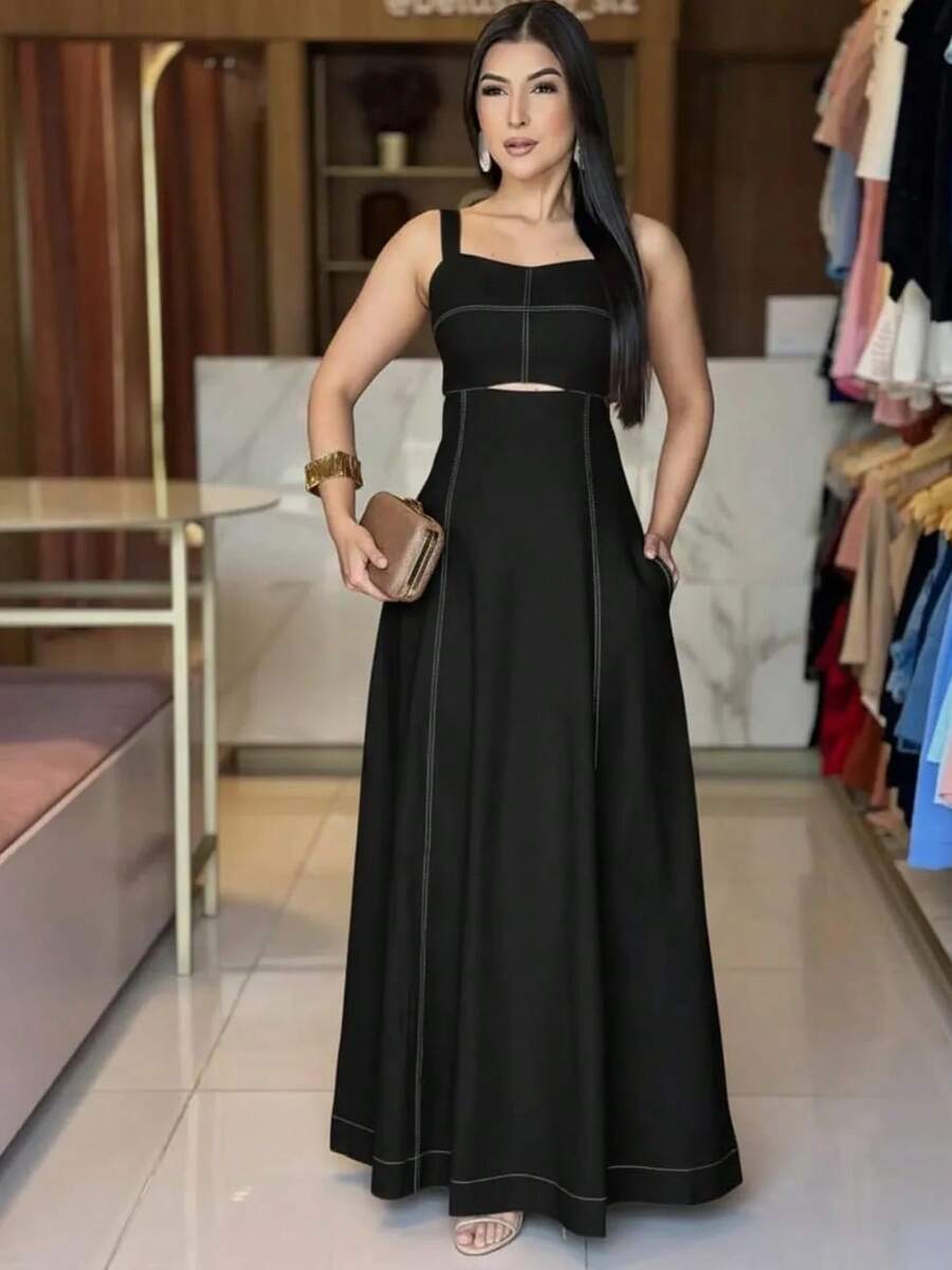 Women's Long Dress With Front Slit/New Year's Eve Style. - Black - View 1
