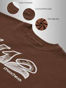 Oversized T-Shirt, High Neck, Streetwear, 100% Cotton, Urban Style, Casual Workout, Black,  And Brown, Printed, Large Fit - 棕色和粉紅色 - 查看 3