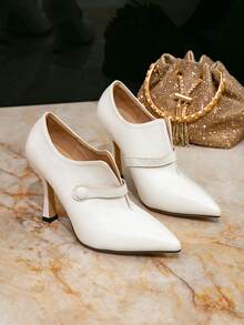 10cm High Heel Women's White Pointed Toe Pumps, Fashion Minimalist Elegant Formal Party Dress Shoes, Autumn/Winter 2025 New Arrival - White - View 6