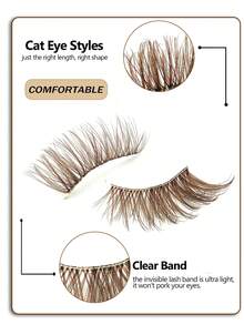 Asiteo 7 Pairs Brown Half-Strip False Eyelashes, Transparent Stem, Natural Cat Eye Effect, Extended Tail Shape, Fluffy & Lightweight, Faux Mink Material, Create Natural Makeup Look, Suitable For Daily Makeup And Beauty Blogger Makeup - 棕色 - 查看 5