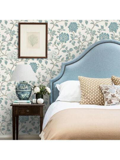 Roll Blauw Bloemen Self Adhesive Wallpaper, Vintage European Botanical Peel Stick Bohemian Aesthetic Home Sticker, Waterproof, Removable, Easy To Cut Install, Living Room, Bedroom, Fireplace, Kitchen, Entryway, Furniture Renovation Like Cabinets, Tables, Vanities, Dressers view 5