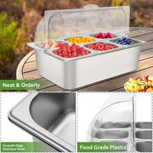 kangten Countertop Food Display Container Ice Food Serving Tray 6 Pans Buffet Condiment Dispenser - Salad Dressing Appetizer Spice Fruit Cold Serving Station A Nice Gift - 6 Pan - View 2